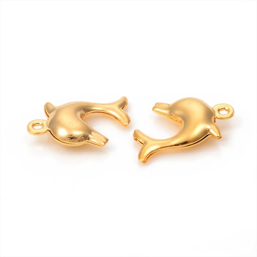 304 Stainless Steel Charms, Dolphin, Golden, 14.5x10.5x3.5mm, Hole: 1mm (Pack of 1)