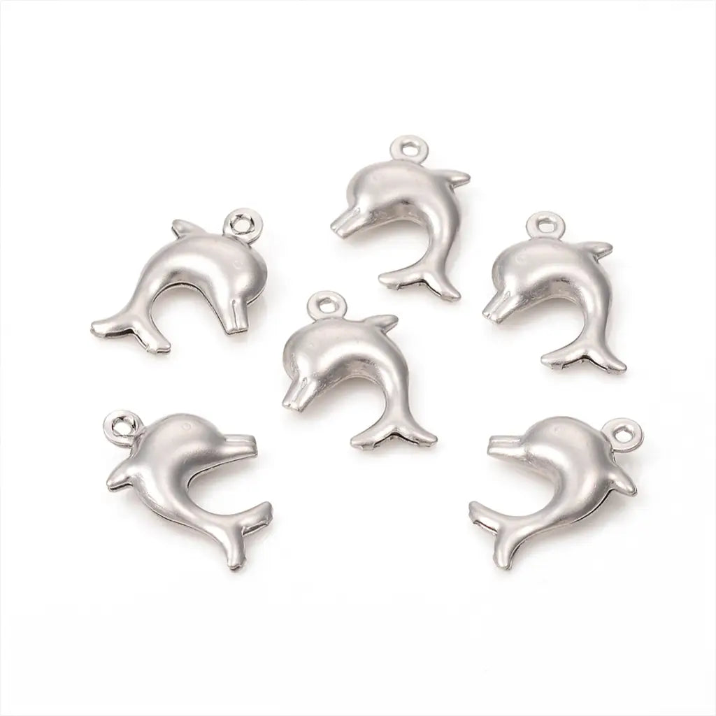 304 Stainless Steel Charms, Dolphin, Golden, 14.5x10.5x3.5mm, Hole: 1mm (Pack of 1)