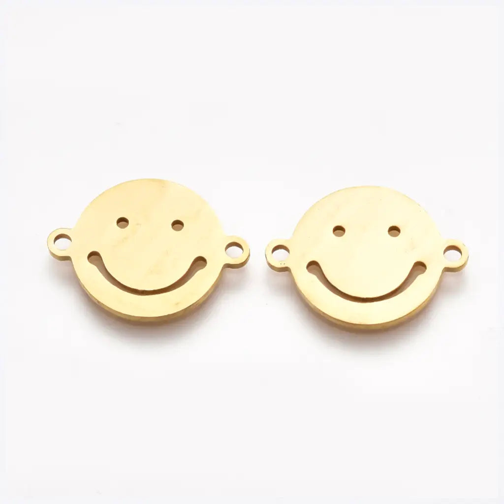 201 Stainless Steel Links connectors, Laser Cut Links, Flat Round with Smiling Face, Golden, (Pack of 1)