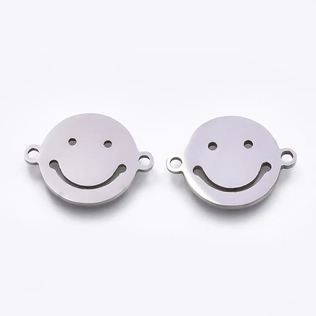 201 Stainless Steel Links connectors, Laser Cut Links, Flat Round with Smiling Face, Golden, (Pack of 1)