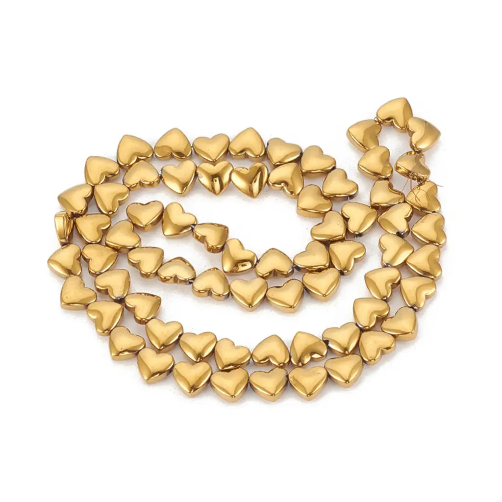 Electroplate Non-magnetic Synthetic Hematite Beads Strands, Heart, Golden Plated (Pack of 10)