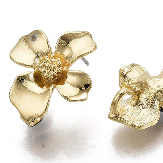 Flower Alloy Stud Earring Findings, Light Gold