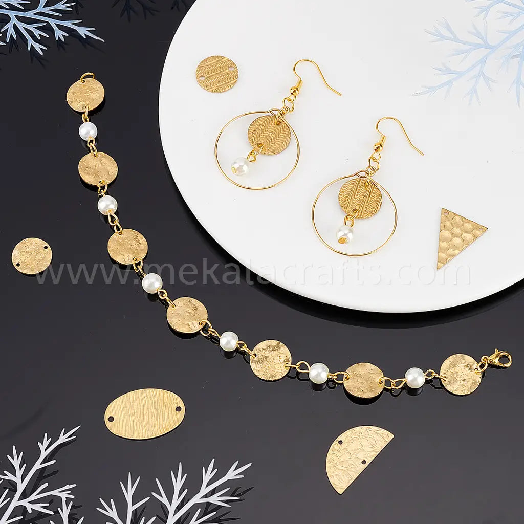 Textured Brass Flat connector links | unplated raw brass | brass pendant | jewellery making supplies