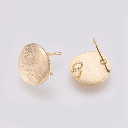 Brass Ear Stud Findings, for DIY Earring Making, with Loop, Flat Round, Nickel Free, Real 18K Gold Plated
