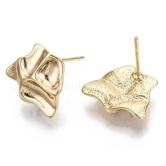 Brass Stud Earring Findings, with Loop, Nickel Free, Twist, Real 18K Gold Plated