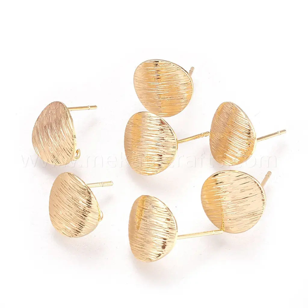 Drawbench Brass Stud Earring Findings, with Loop, Flat Round, Nickel Free, Real 18K Gold Plated