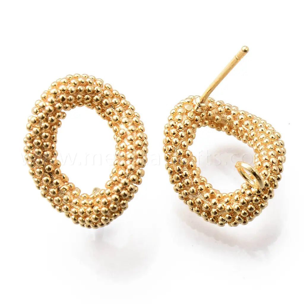 Brass Stud Earrings Findings, with Loop, Nickel Free, Bumpy Oval