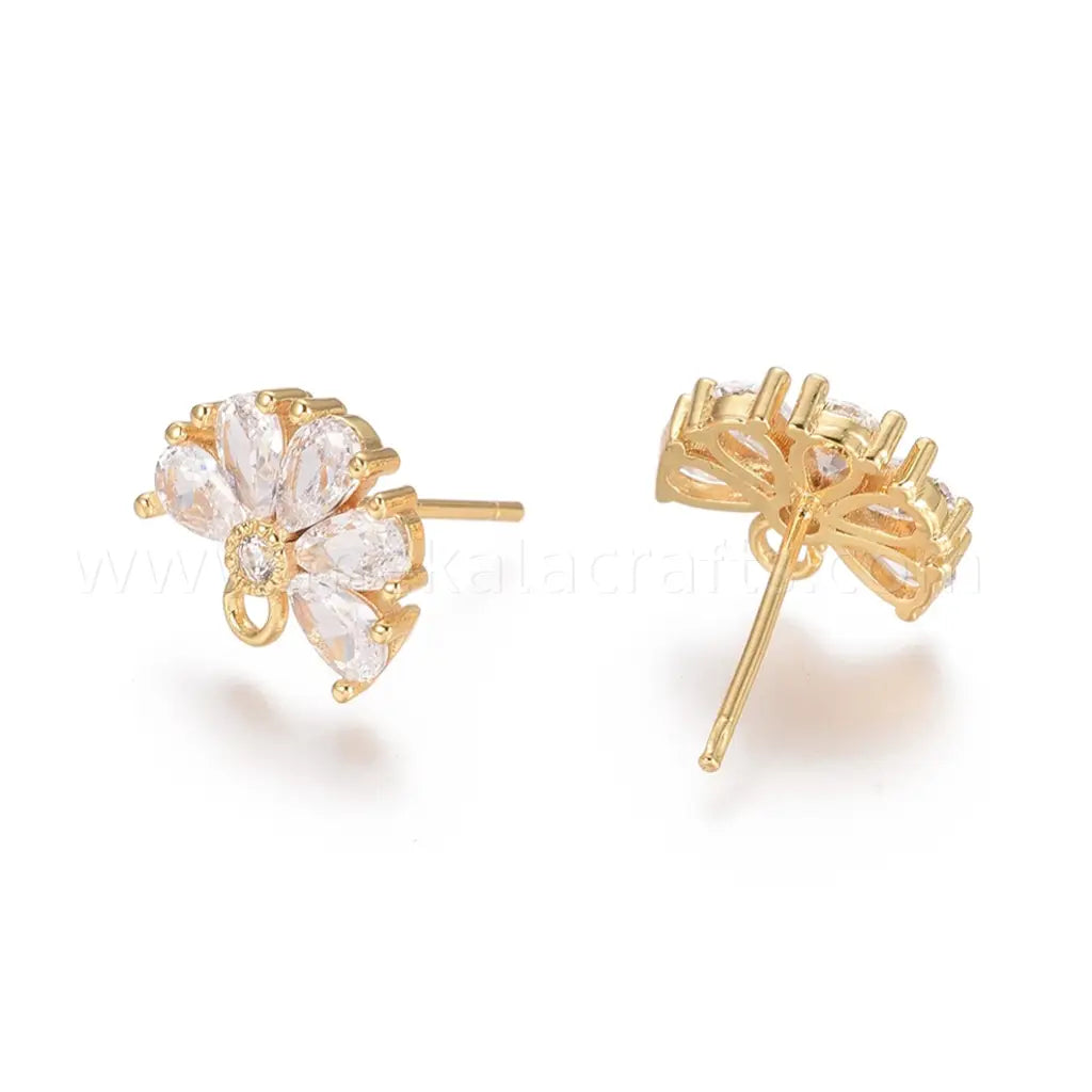 brass flower zircon earrings