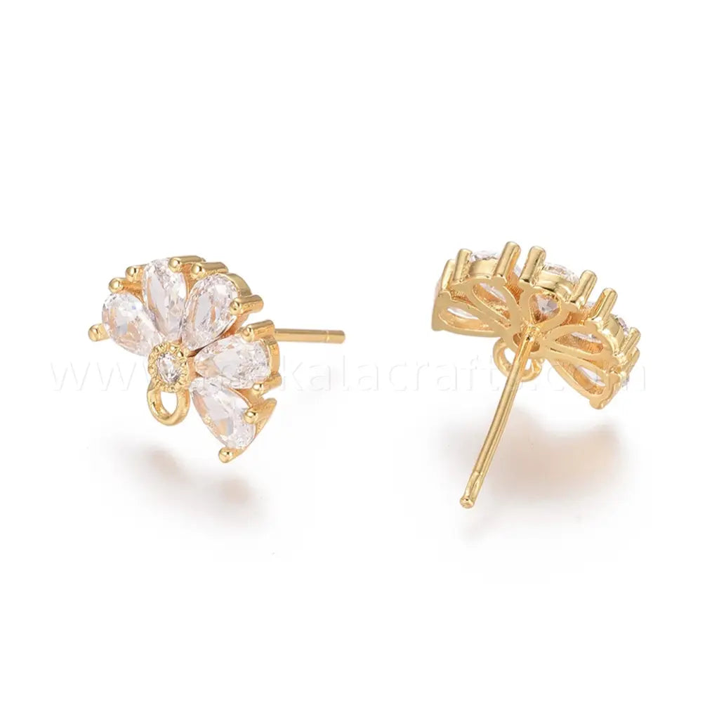 brass flower zircon earrings 