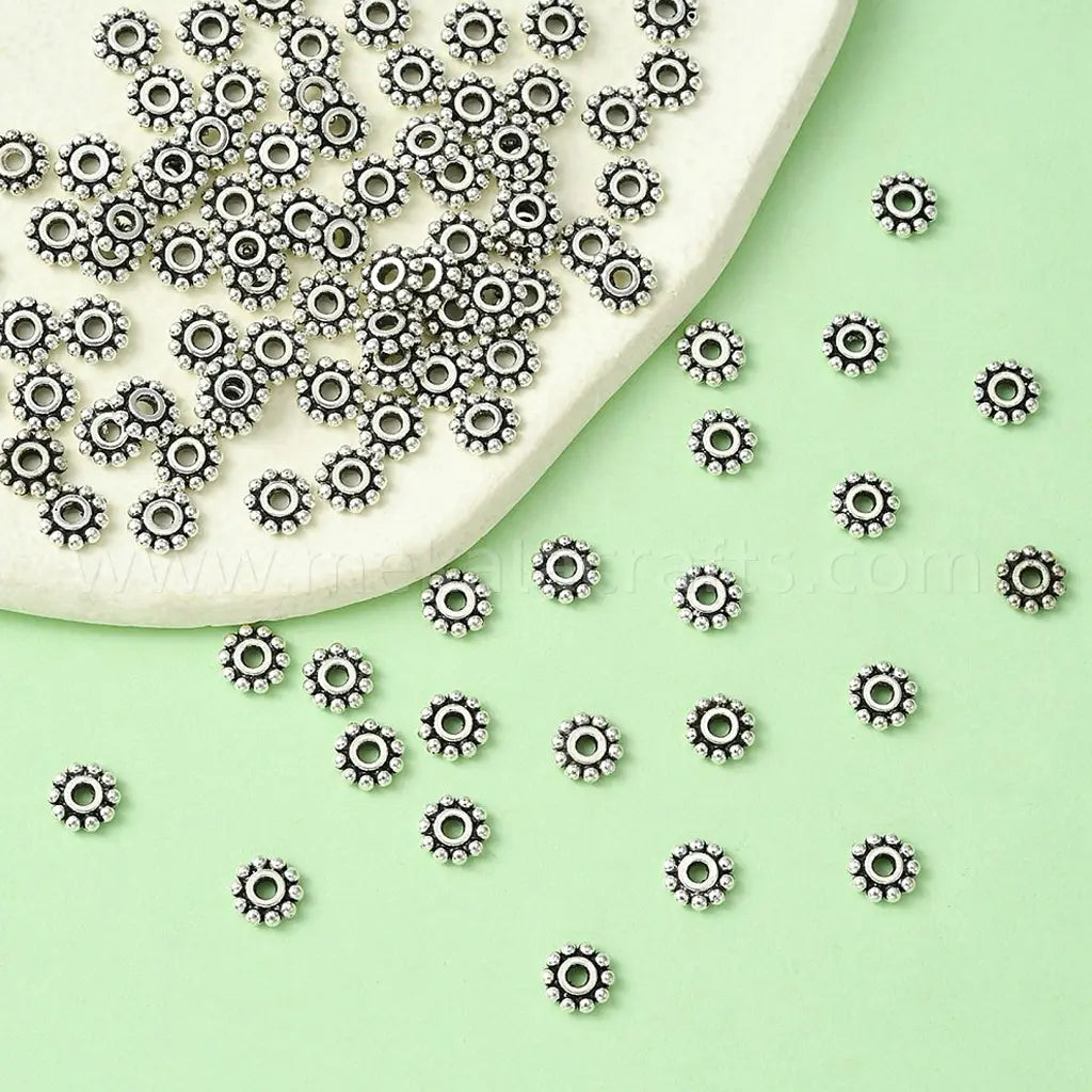 Tibetan Style Alloy Spacer Beads, Granulated Beads, Lead Free and Cadmium Free, Flower, Antique Silver