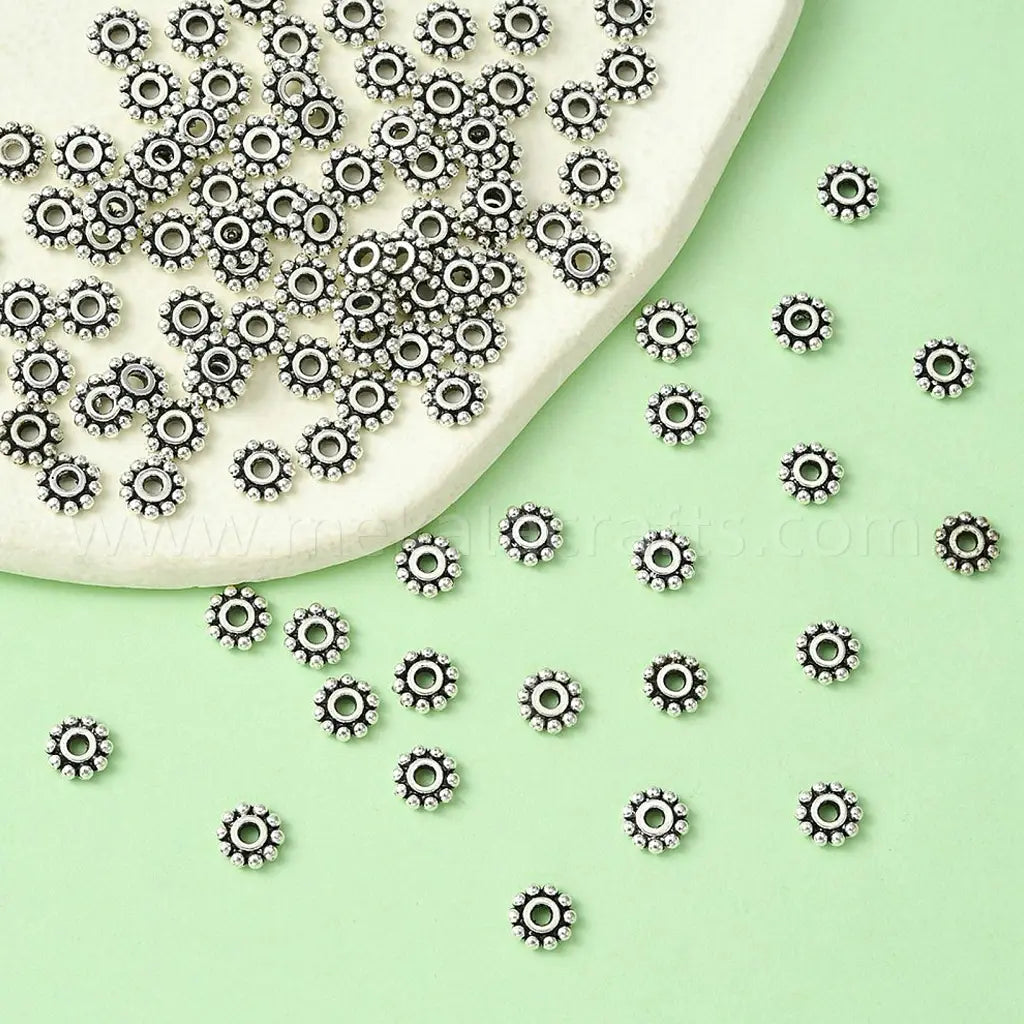 Tibetan Style Alloy Spacer Beads, Granulated Beads, Lead Free and Cadmium Free, Flower, Antique Silver (pack of 20)