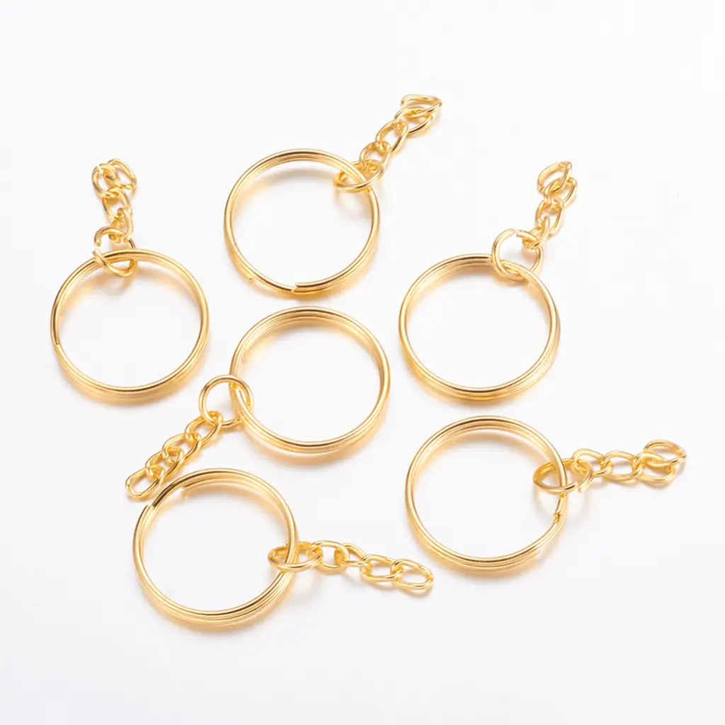 Iron Split Key Rings, with Curb Chains, Keychain Clasp Findings, Golden