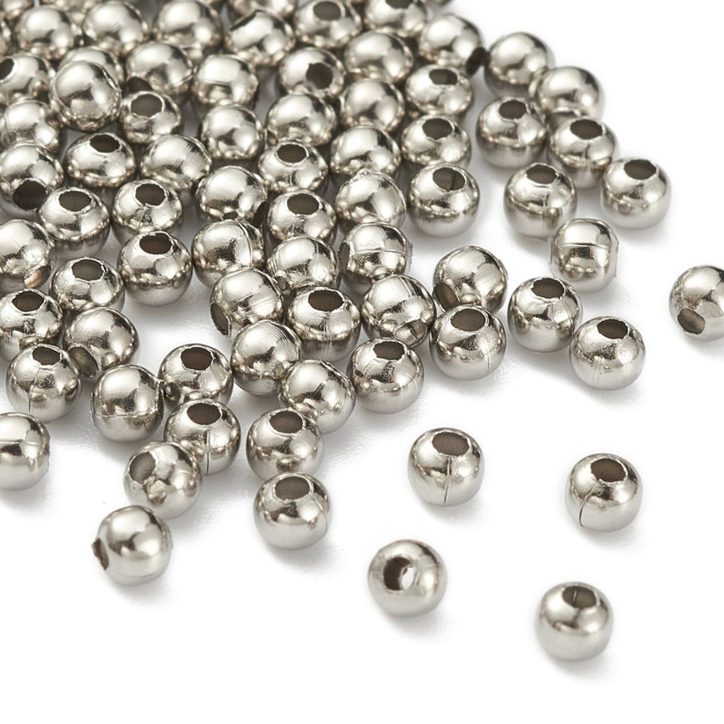 Non-Tarnish Stainless Steel Beads, Solid Round, Stainless Steel Color | Pack of 10