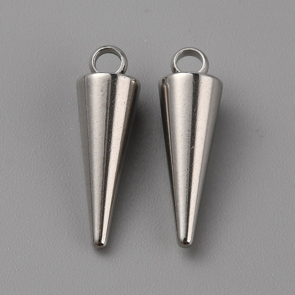 304 Stainless Steel Charms, Spike/Cone Charm, Stainless Steel Color | Pack of 1