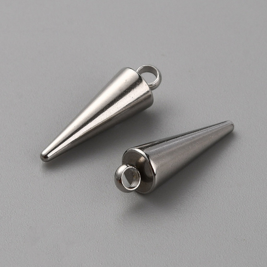304 Stainless Steel Charms, Spike/Cone Charm, Stainless Steel Color | Pack of 1
