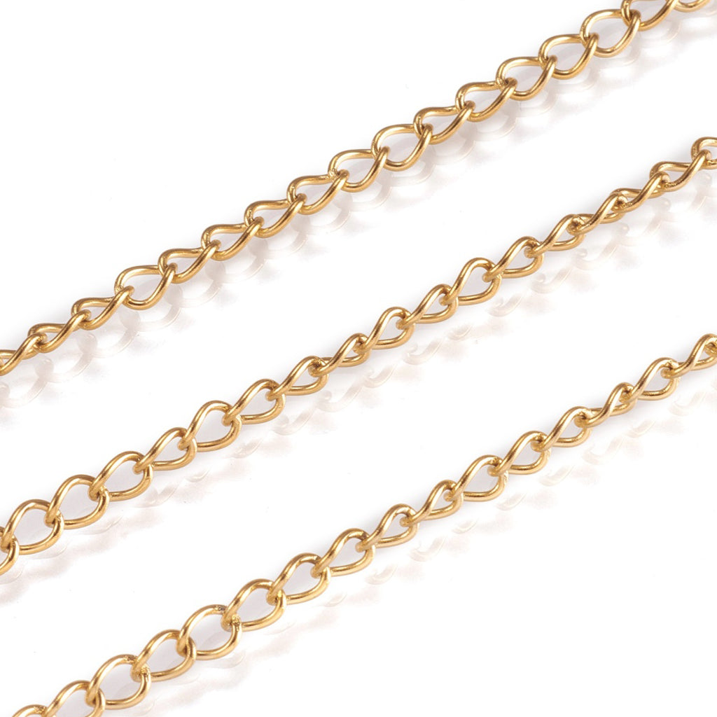 Ion Plating(IP) 304 Stainless Steel Twisted Chains, Curb Chains, Soldered, Real 18K Gold Plated , 4x3x0.6mm | Pack of 1 meter