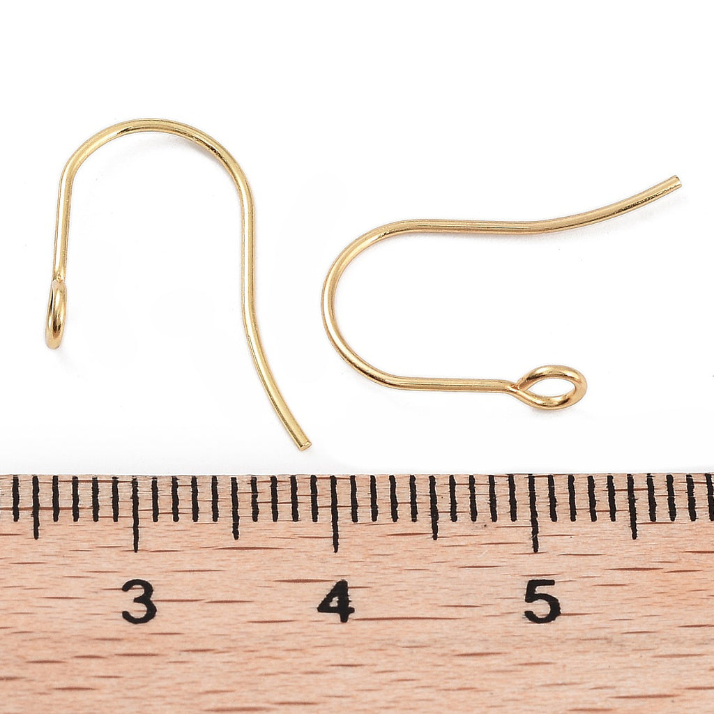 316 Surgical Stainless Steel Earring Hooks, Ear Wire, with Loops, Real 18K Gold Plated, 18x15mm, Hole: 2mm, 21 Gauge, Pin: 0.7mm |Sold