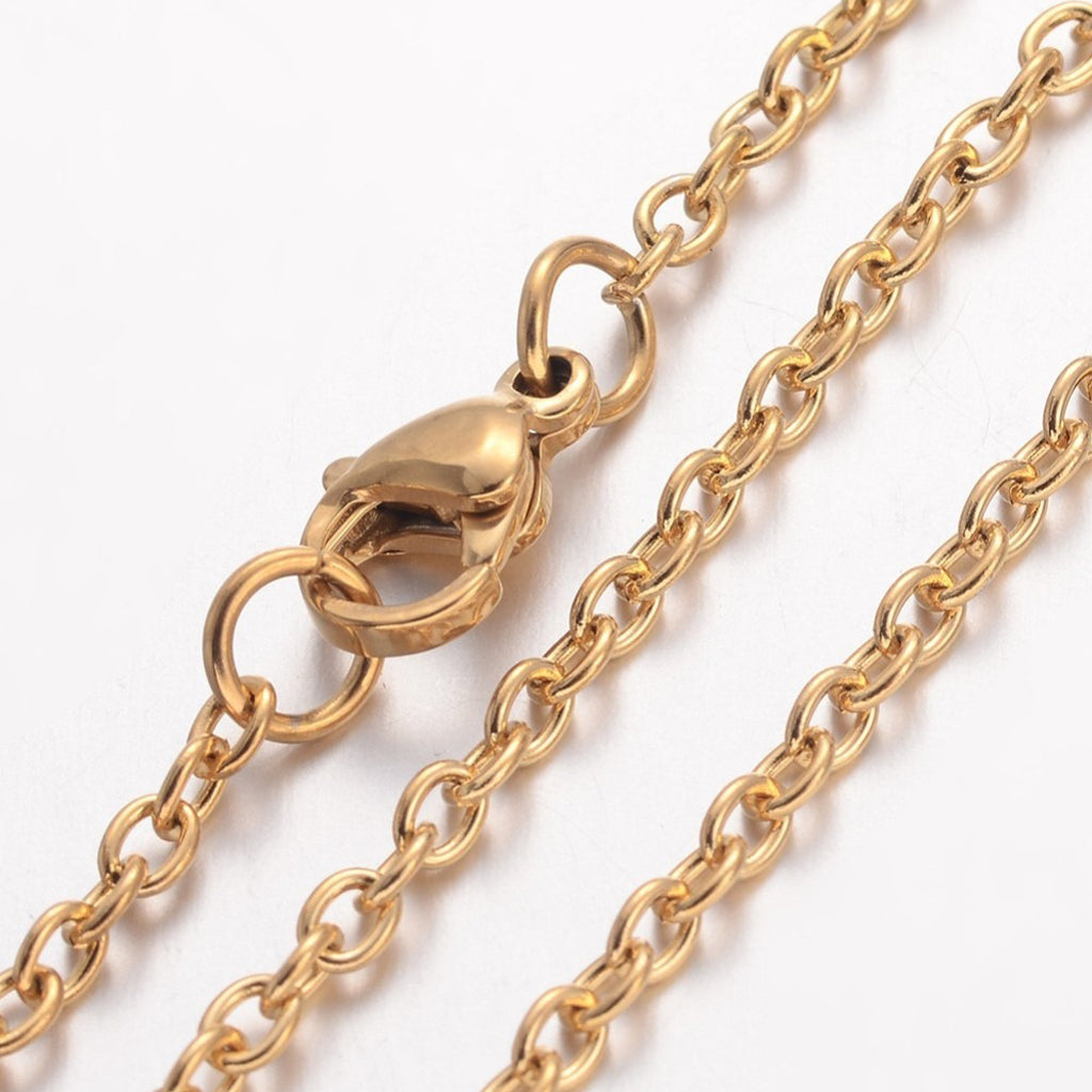 Ion Plating(IP) 304 Stainless Steel Necklace, Cable Chains, with Lobster Clasps, Golden, 19.69 inch(50cm), 2mm | Pack of 1