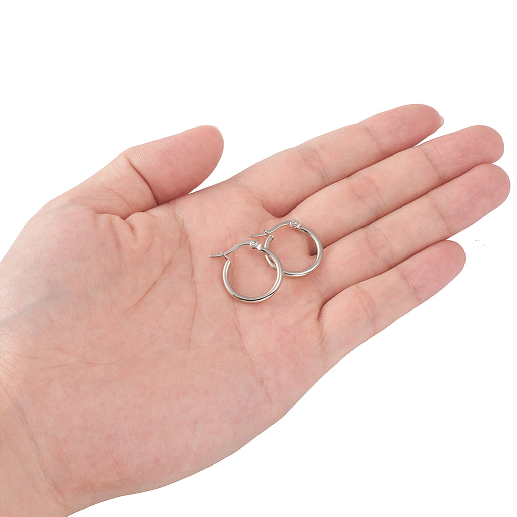 Tarnish Resistant 304 Stainless Steel Hoop Earrings, Hypoallergenic Earrings, Ring Shape, Stainless Steel Color, 12 Gauge | Sold in pairs