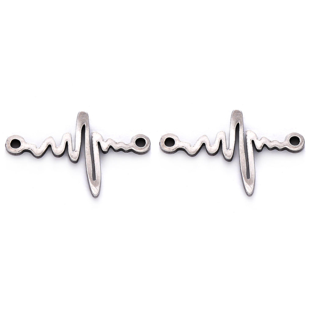 Non-Tarnish 201 Stainless Steel Links, Laser Cut, Heart Beat Shape, Stainless Steel Color | Pack of 1