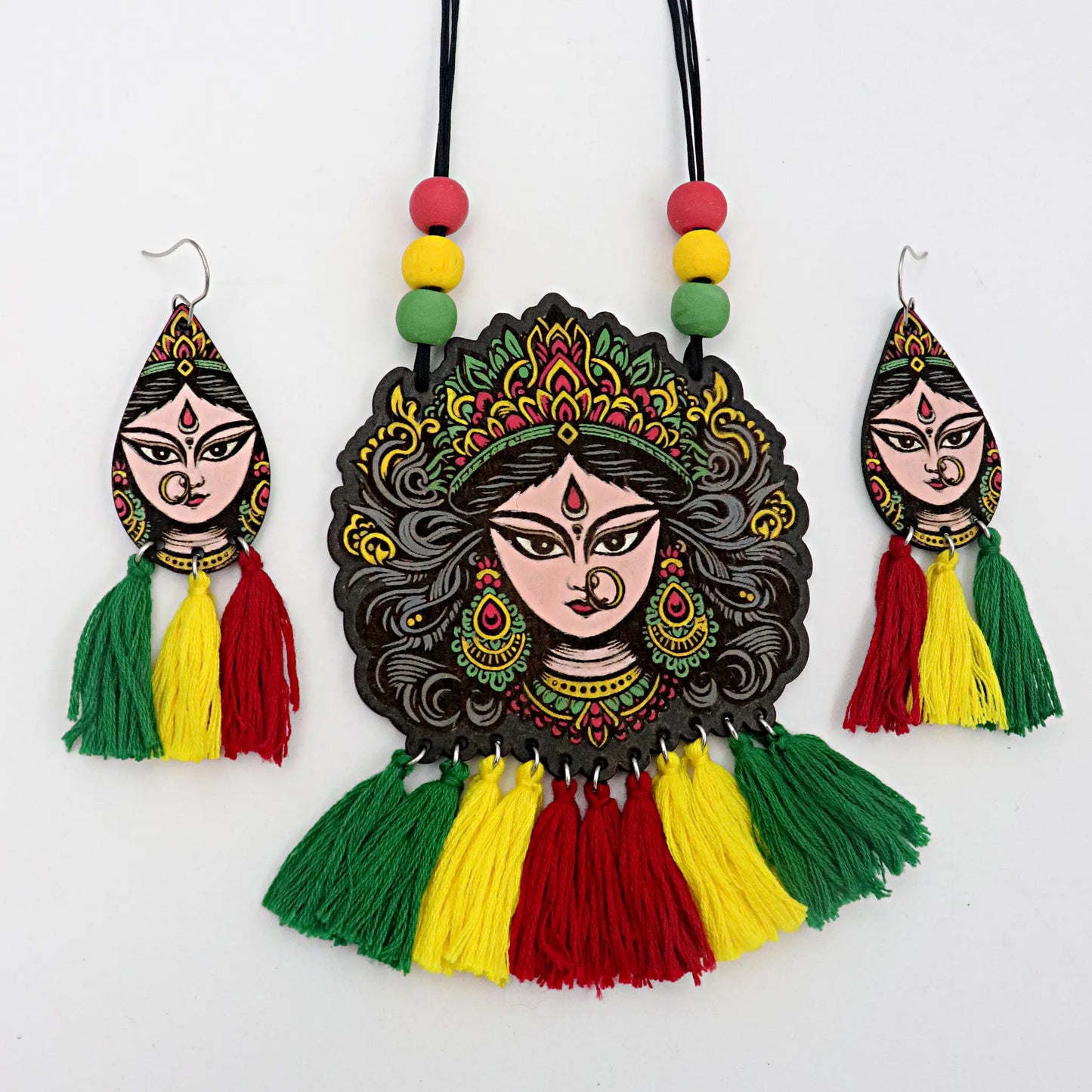 Goddess Durga Handpainted Wooden Jewellery Set for women | navratri collection