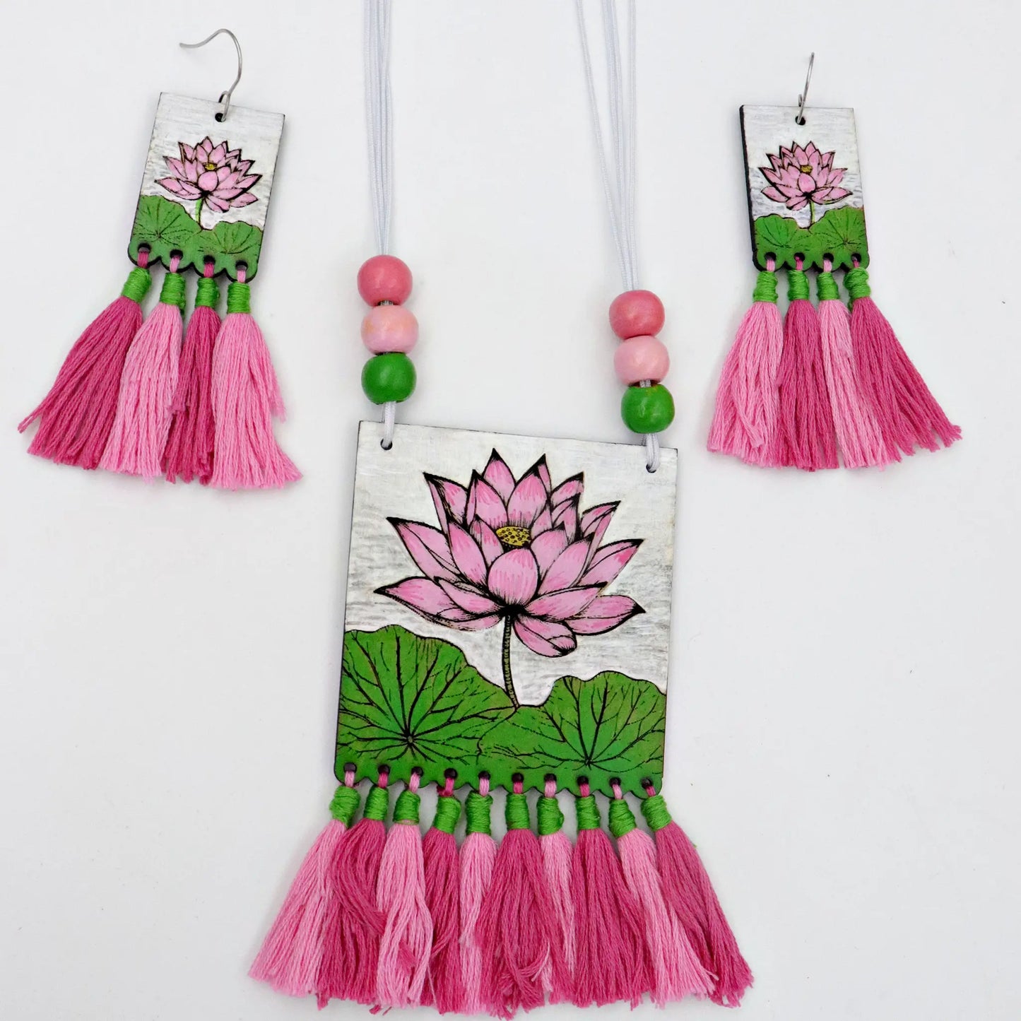 Lotus Handpainted Wooden Jewellery Set – A Perfect Addition to Your Traditional Collection for women