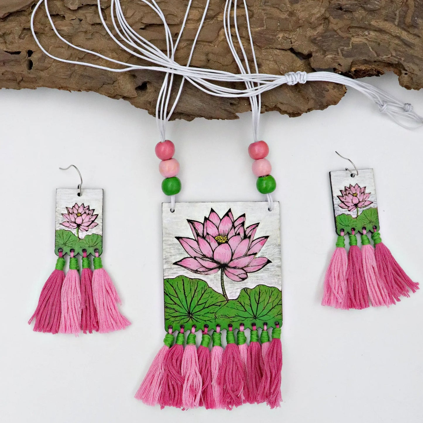 Lotus Handpainted Wooden Jewellery Set – A Perfect Addition to Your Traditional Collection for women
