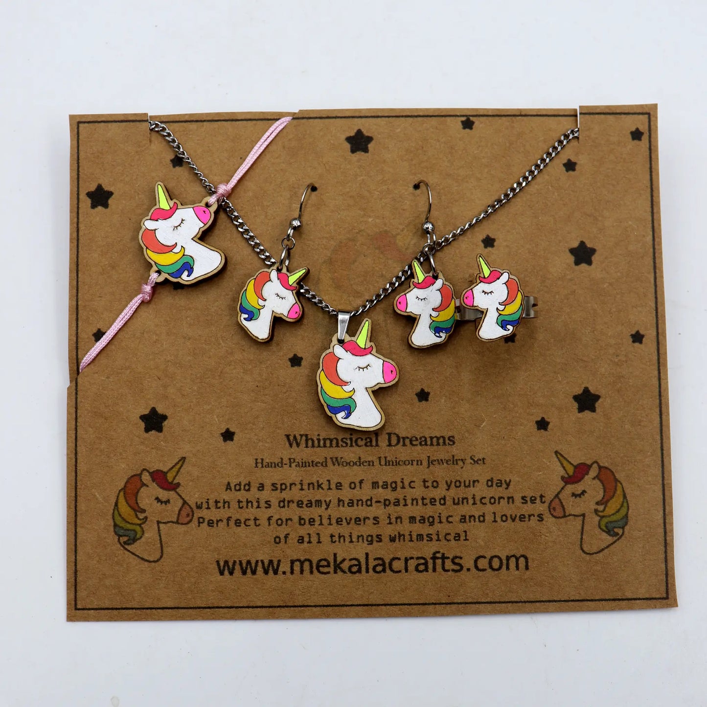 Whimsical Dreams β Hand-Painted Wooden Unicorn Jewelry Set | Unicorn Earrings