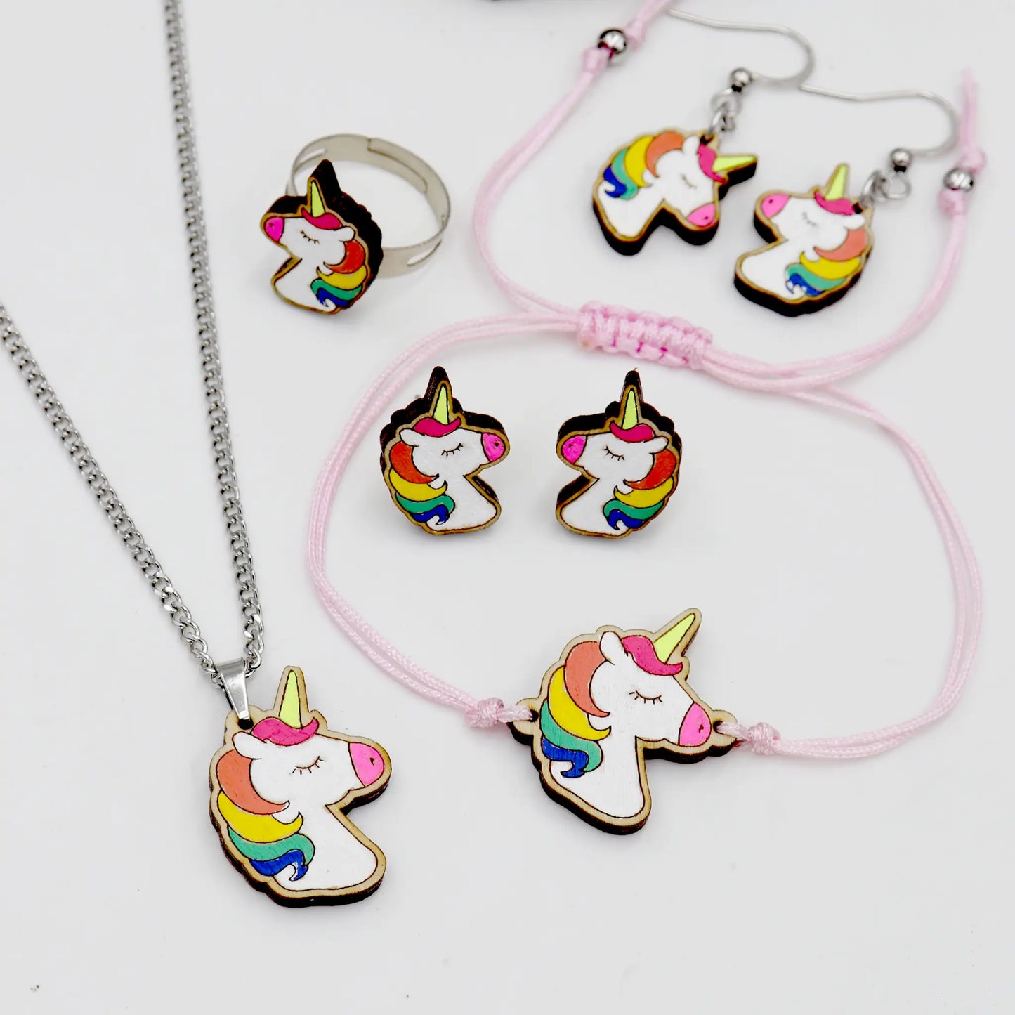 Whimsical Dreams β Hand-Painted Wooden Unicorn Jewelry Set | Unicorn Earrings