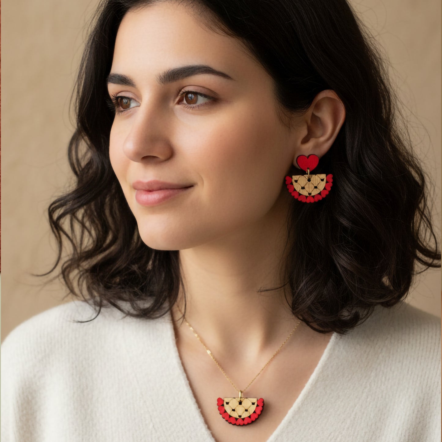 Valentine's Day Earrings SVG | Laser Cut Wood Design | Red Heart Jewelry Files