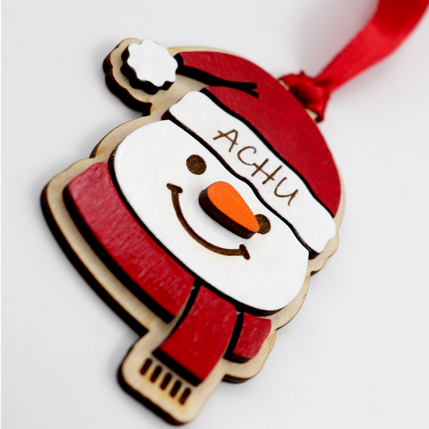 Personalized Hand-Painted Wooden Snowman Christmas Ornament - Engraved Name Custom Gift