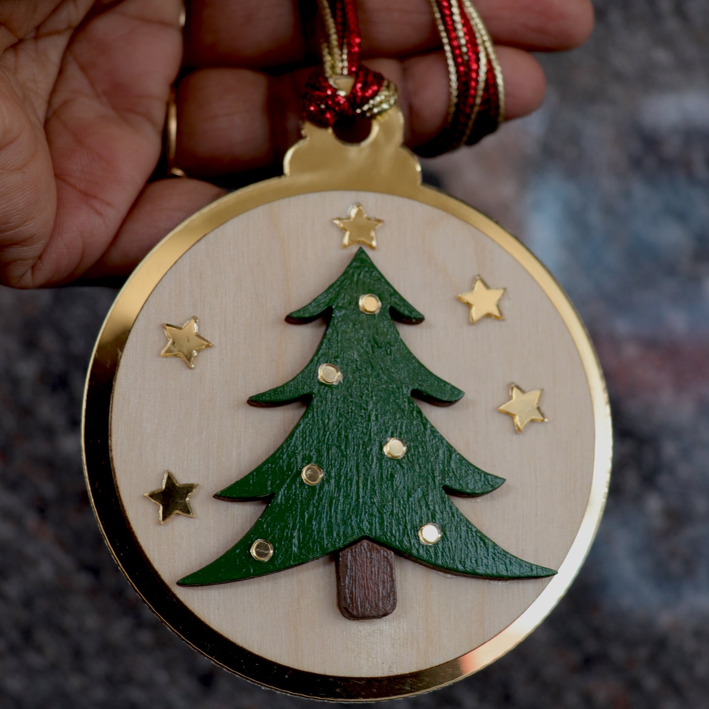 Wooden Christmas Tree Ornament - Festive Star & Tree Design