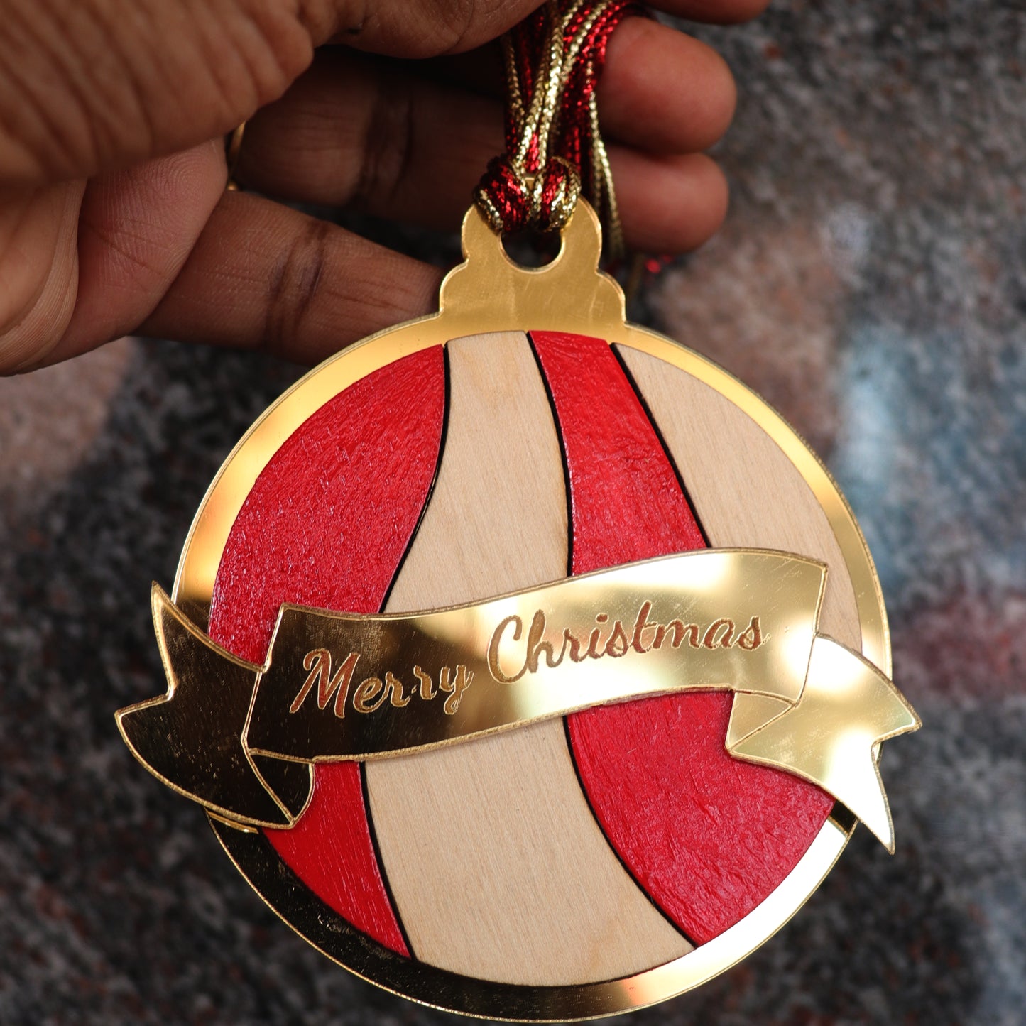 Merry Christmas - Wooden & Gold Ornament