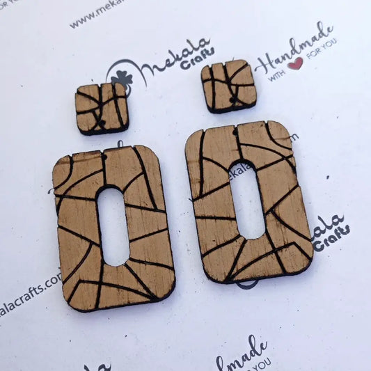 Stained Glass Pattern Engraved Statement Earring Wooden Base (Set of 2)
