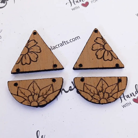 Floral Engraved Earring Laser-Cut Wooden Base (Set of 2)
