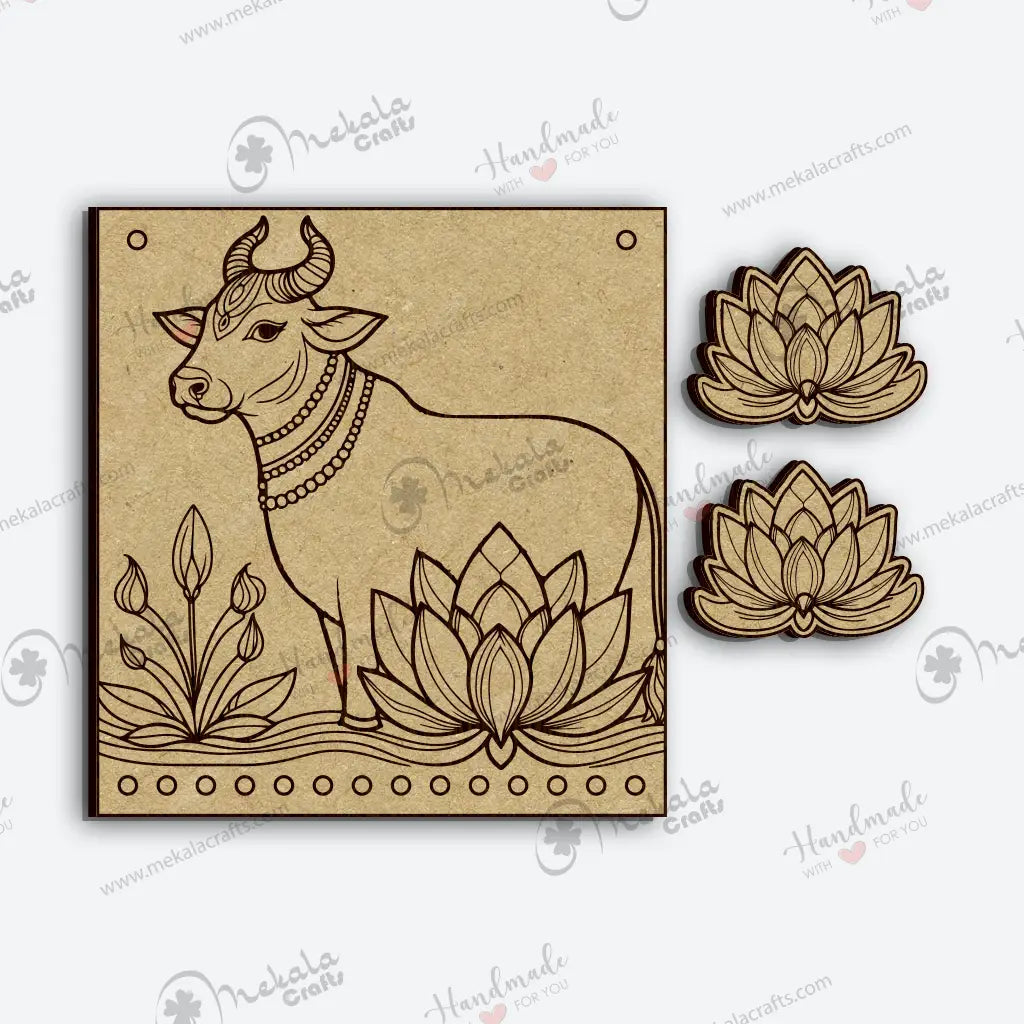 pichwai cow MDF cutout | pre marked wooden shapes for diy crafts | diy jewellery ideas (Pack of 1 set)