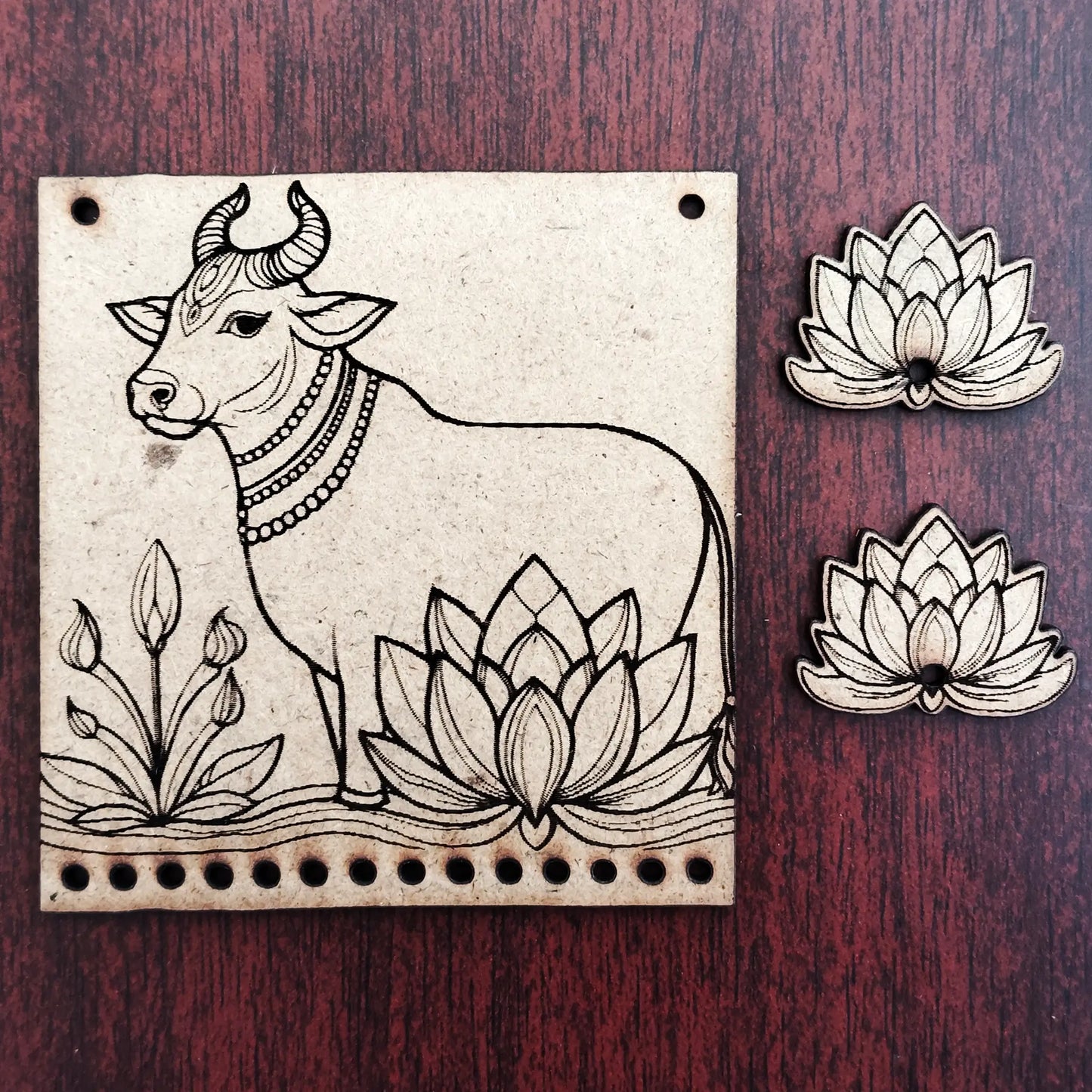 pichwai cow MDF cutout | pre marked wooden shapes for diy crafts | diy jewellery ideas (Pack of 1 set)