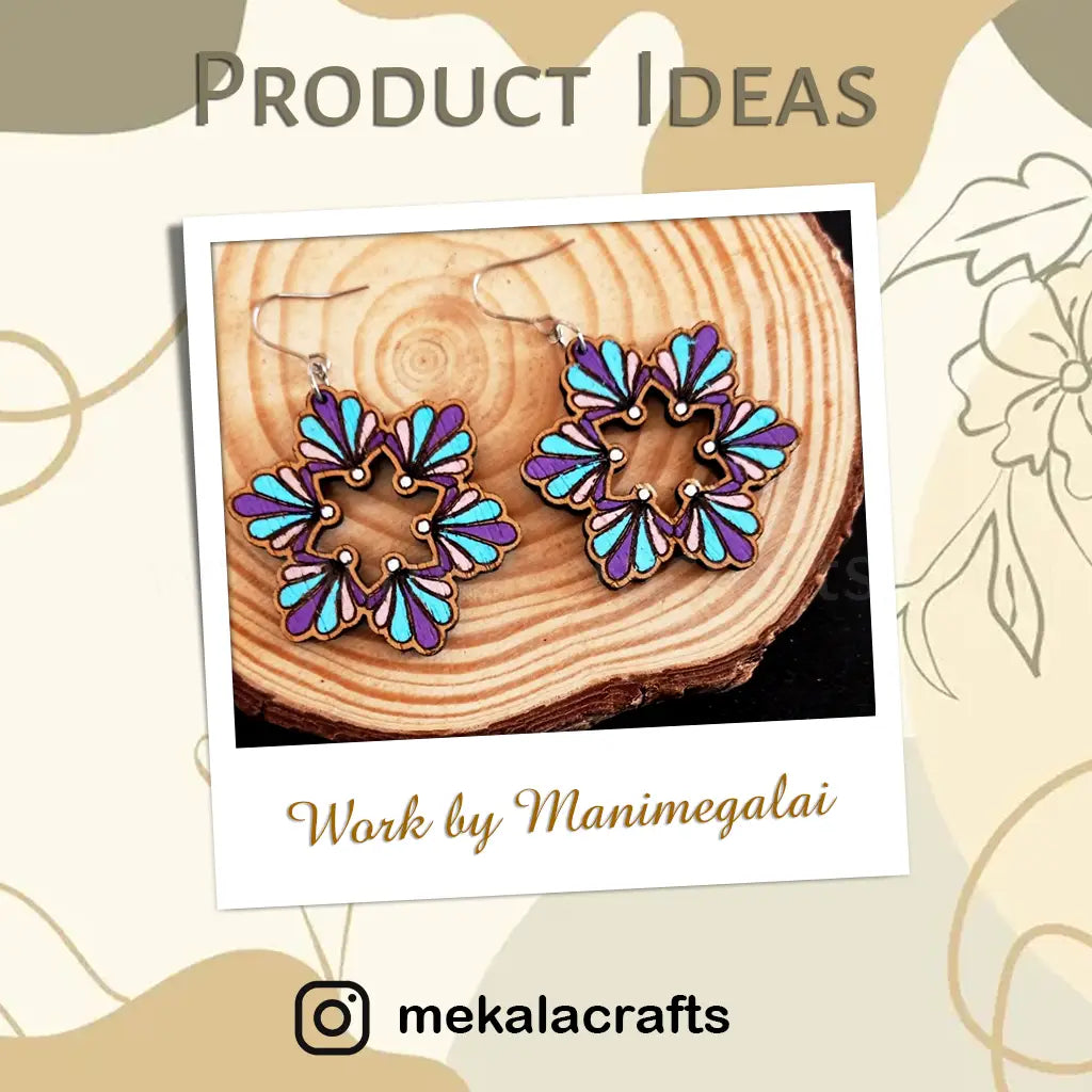 Mandala Engraved Earring Laser-Cut Wooden Base