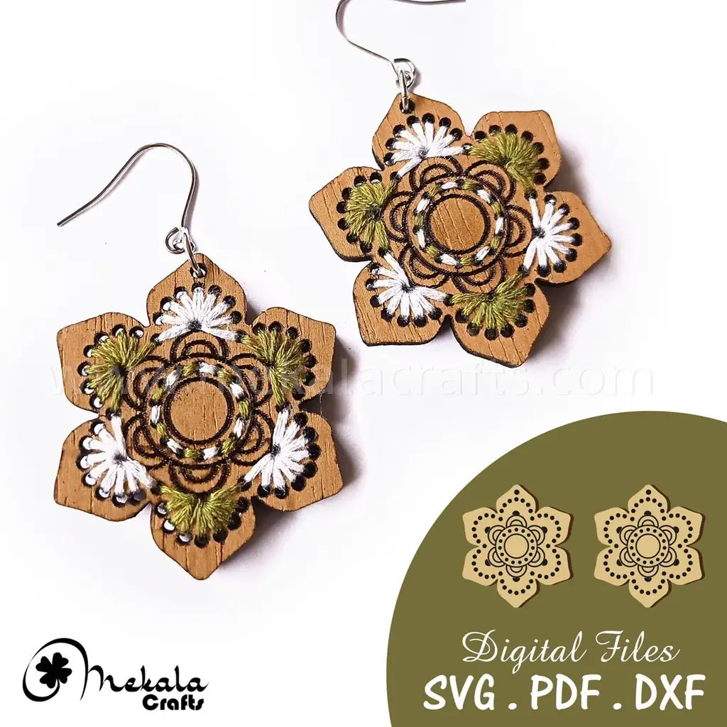 Mandala Embroidery Earrings laser cut file in svg , pdf and dxf file format