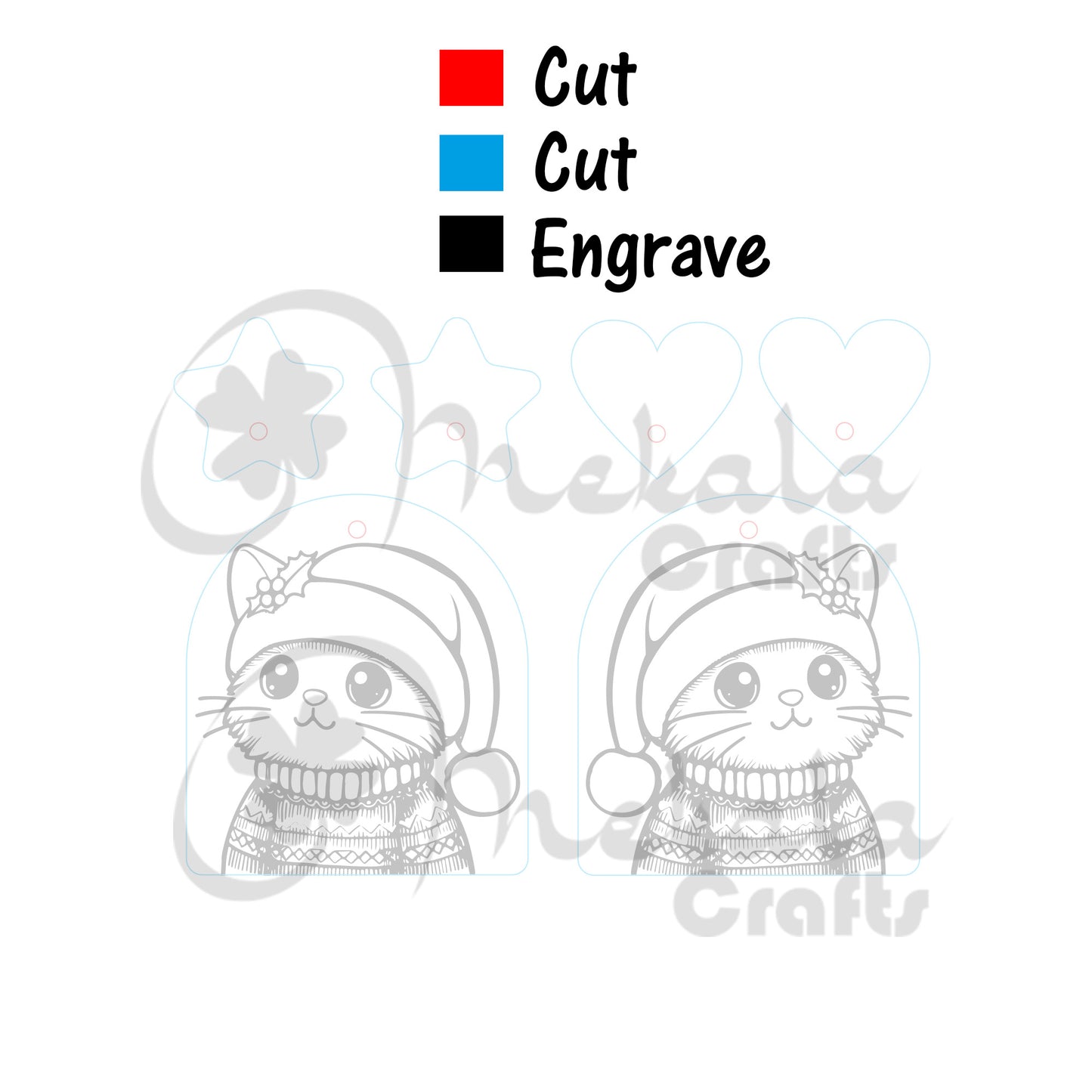 christmas laser cut earring file | cat santa earrings | svg pdf and dxf | lightburn compatible