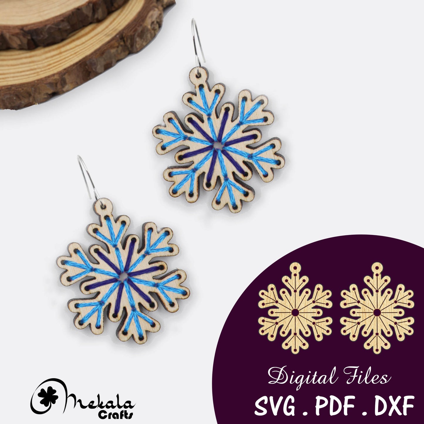 Snowflake Embroidery Earring SVG File: Laser Cut Design (Digital File)