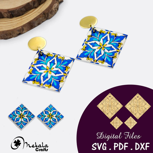 tile earring laser cut svg files | spanish tile earring | mexican tile earring | wooden earrings | available in svg pdf and dxf formats