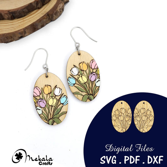 tulip wood earrings laser cut earring file svg compatible with lightburn and works with glowforge and other laser machines