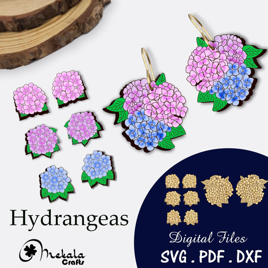 hydrangea stud and dangler laser earring file | svg bundle | compatible with lightburn | 4 earring designs