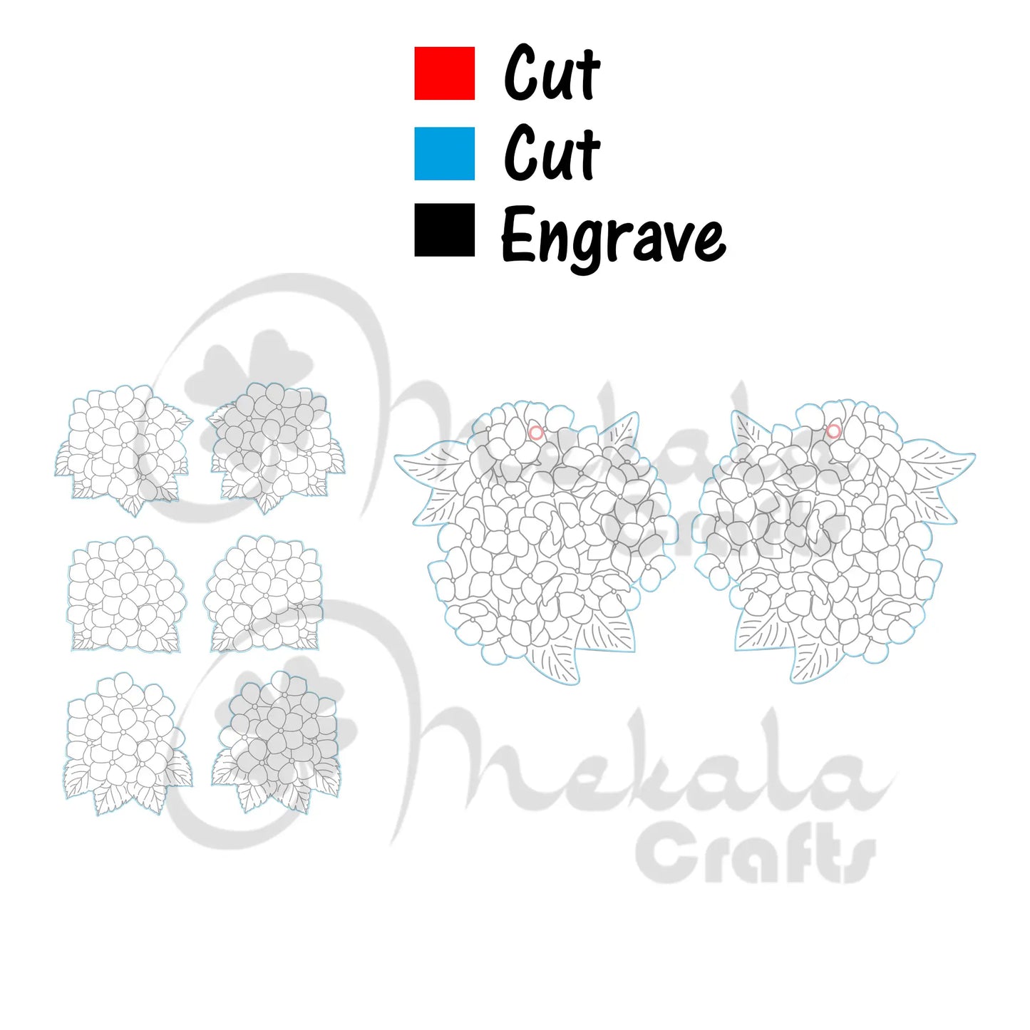 hydrangea stud and dangler laser earring file | svg bundle | compatible with lightburn | 4 earring designs