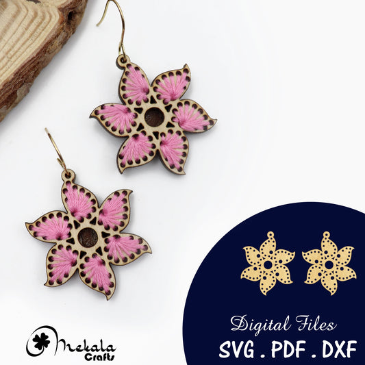 wood embroidery earring file, embroidery earring file, laser cut earring files,  floral wood laser cut embroidery earrings, floral earrings