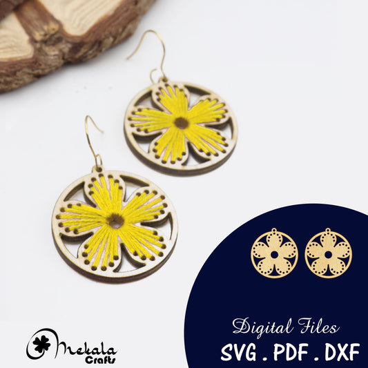 wood embroidery earring file, embroidery earring file, laser cut earring files,  floral wood laser cut embroidery earrings, floral earrings