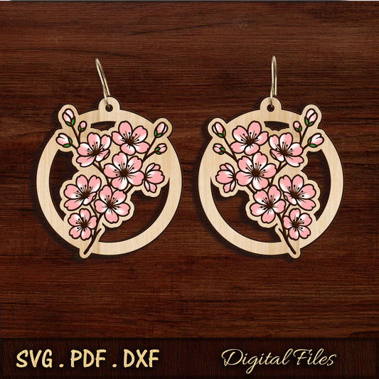 cherry blossom earrings cut file, laser cut earring file, wood earrings, floral wood earrings, cherry blossom earrings