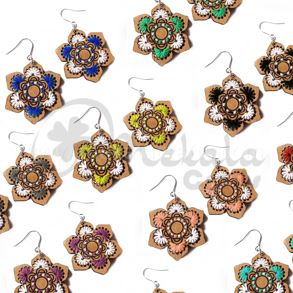 Mandala Embroidery Earrings laser cut file in svg , pdf and dxf file format