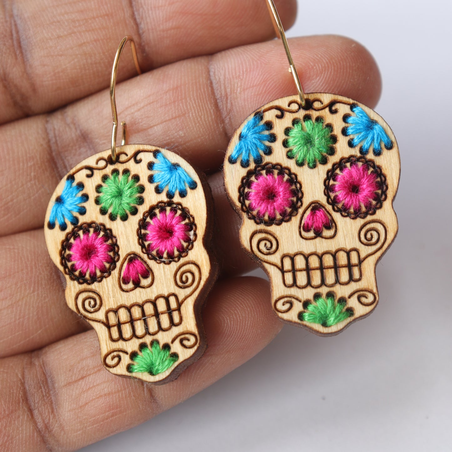 Sugar Skull embroidery earring laser cut file | wood acrylic leather | svg pdf and dxf
